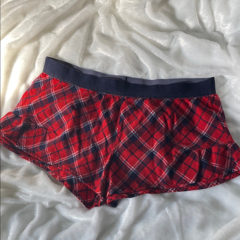 Plaid Red Flannel Lounge Shorts velvet Waistband